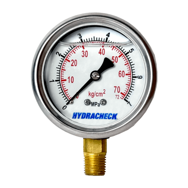 Pressure gauge that reads 0 to 7 MPa with a 1/4" NPT lower mount connection.